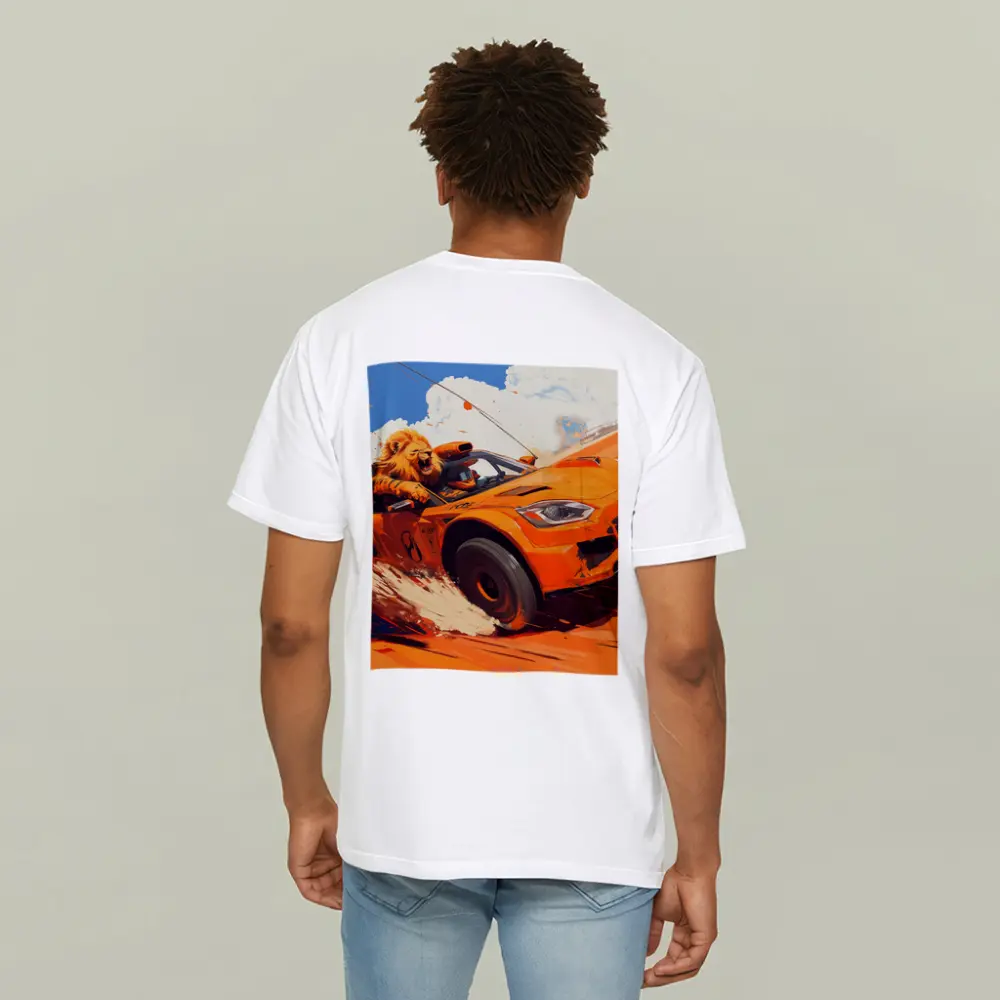 Lion Driving Orange Sports Car Racing – T-Shirts