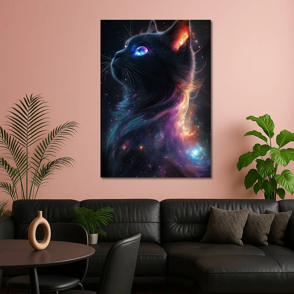 Black Cat Galaxy Space Cosmic Fantasy Art – Wall Art