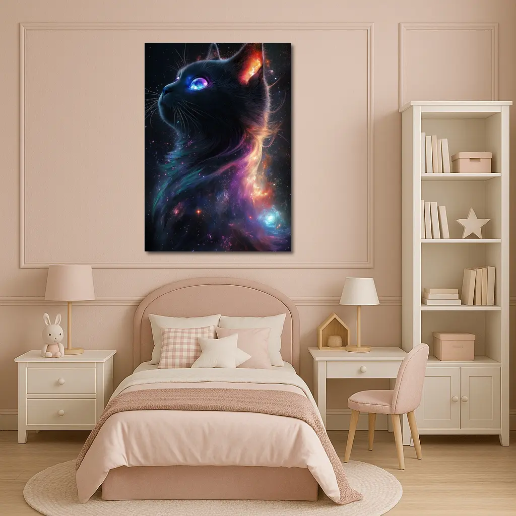 Black Cat Galaxy Space Cosmic Fantasy Art – Wall Art