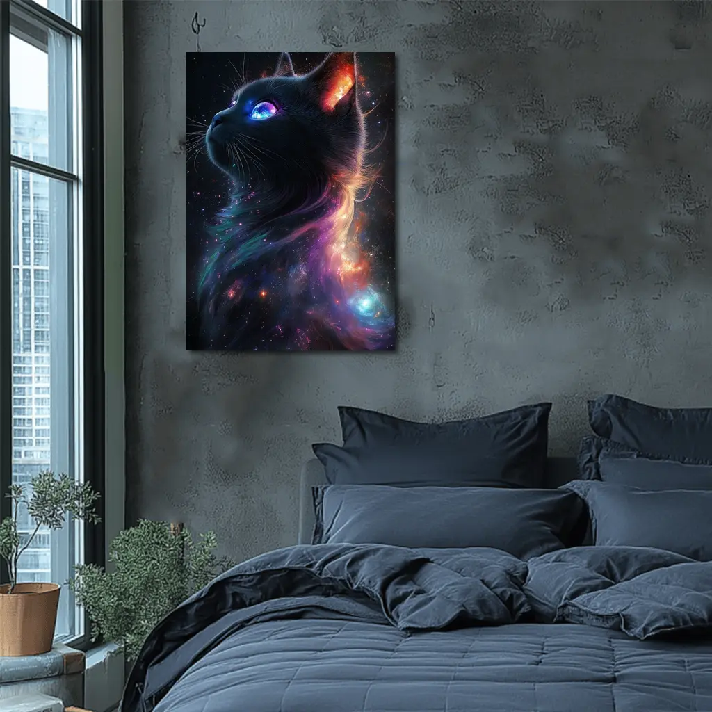 Black Cat Galaxy Space Cosmic Fantasy Art – Wall Art