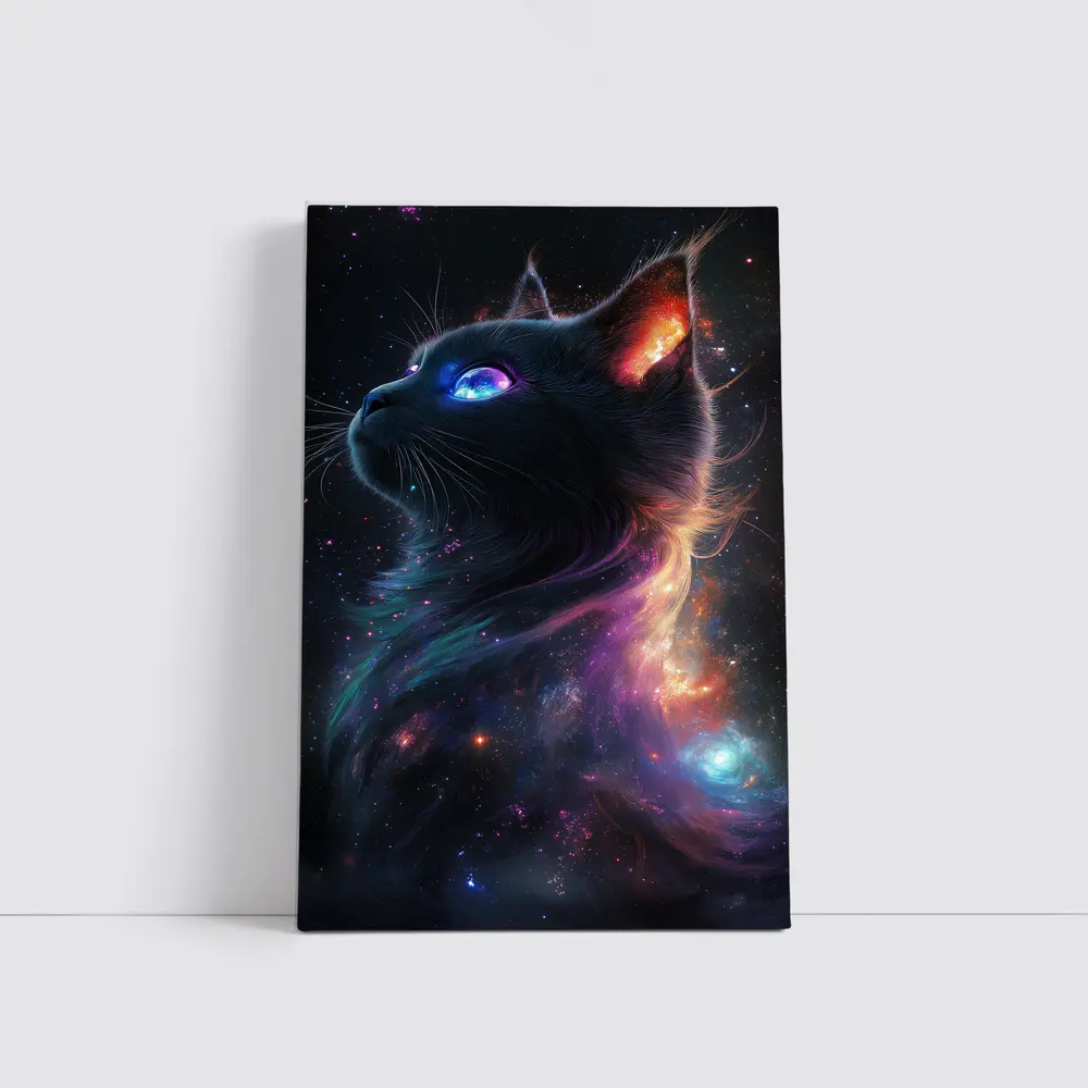 Black Cat Galaxy Space Cosmic Fantasy Art – Wall Art