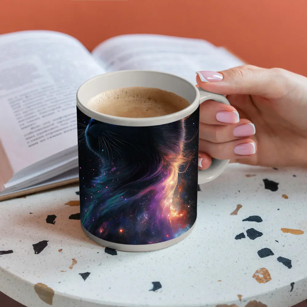 Black Cat Galaxy Space Cosmic Fantasy Art – Mugs