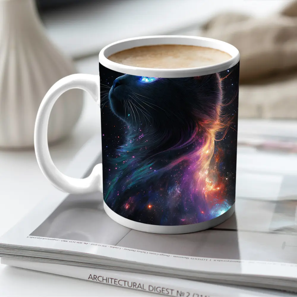 Black Cat Galaxy Space Cosmic Fantasy Art – Mugs