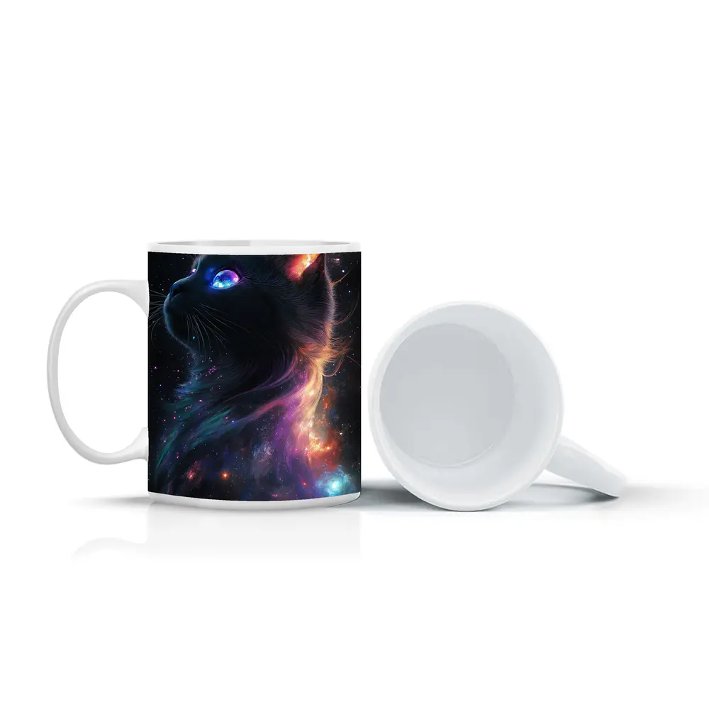 Black Cat Galaxy Space Cosmic Fantasy Art – Mugs