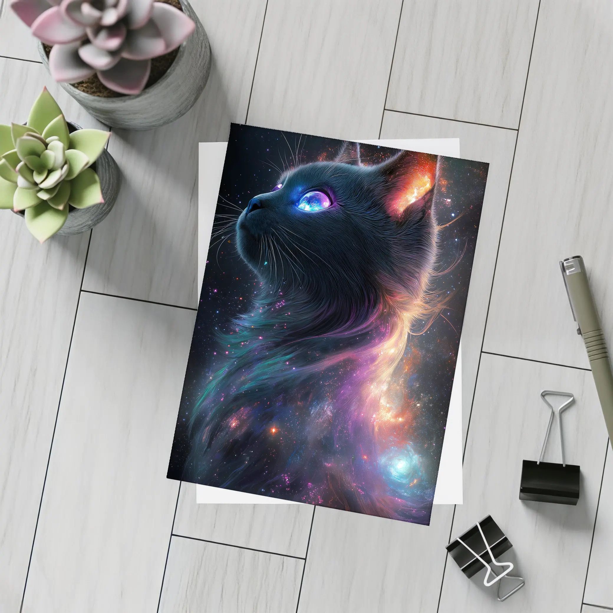 Black Cat Galaxy Space Cosmic Fantasy Art – Postcards