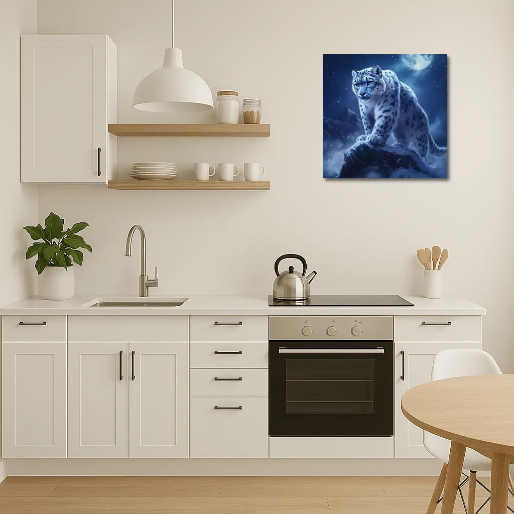 Snow Leopard On Rock Moonlit Night – Wall Art