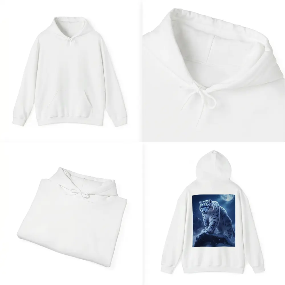 Snow Leopard On Rock Moonlit Night – Hoodies