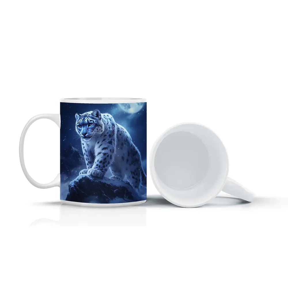 Snow Leopard On Rock Moonlit Night – Mugs