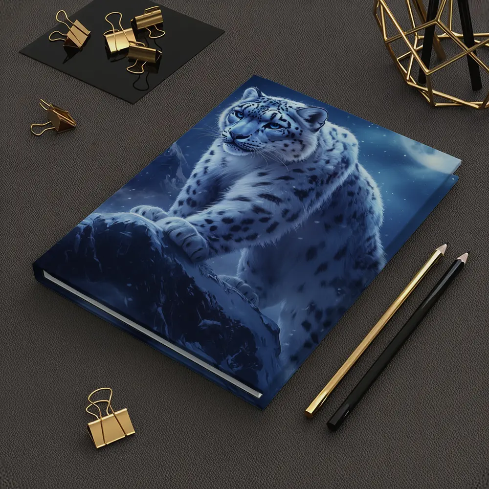 Snow Leopard On Rock Moonlit Night – Notebooks