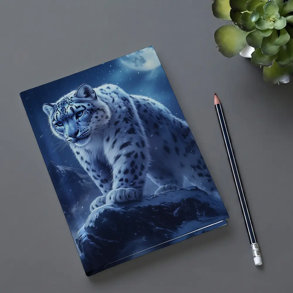 Snow Leopard On Rock Moonlit Night – Notebooks