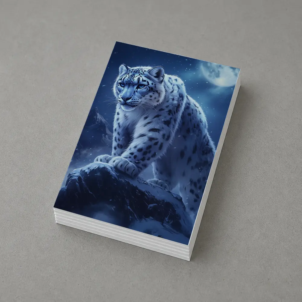 Snow Leopard On Rock Moonlit Night – Postcards