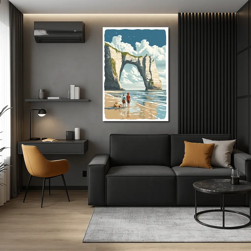 Etretat Cliffs Beach Walk Retro Travel Art – Wall Art