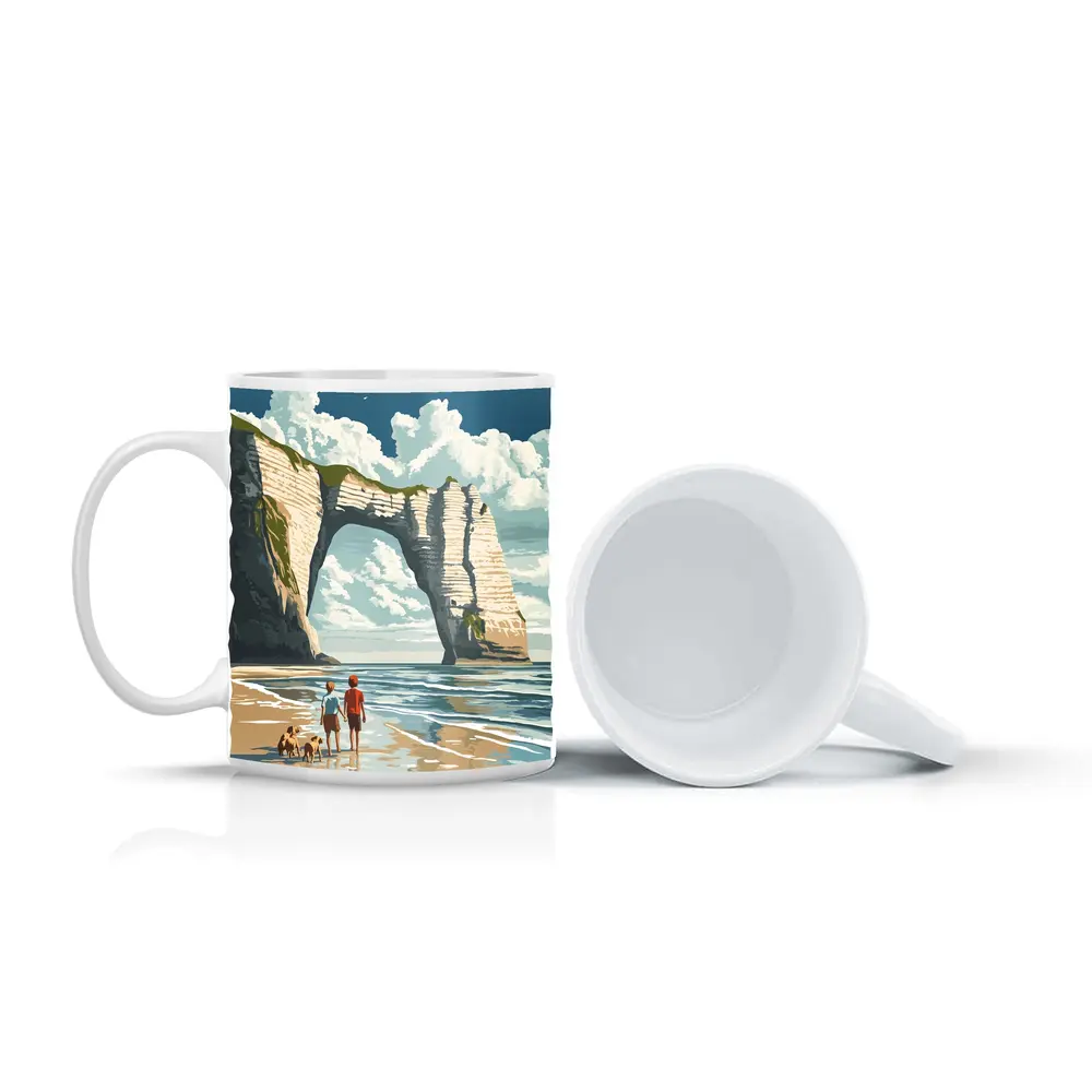 Etretat Cliffs Beach Walk Retro Travel Art – Mugs