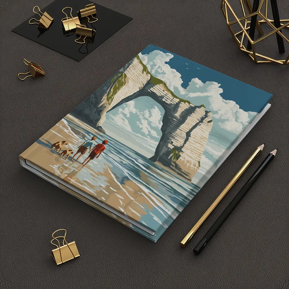 Etretat Cliffs Beach Walk Retro Travel Art – Notebooks