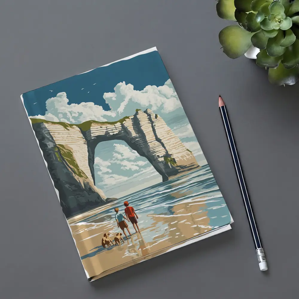 Etretat Cliffs Beach Walk Retro Travel Art – Notebooks