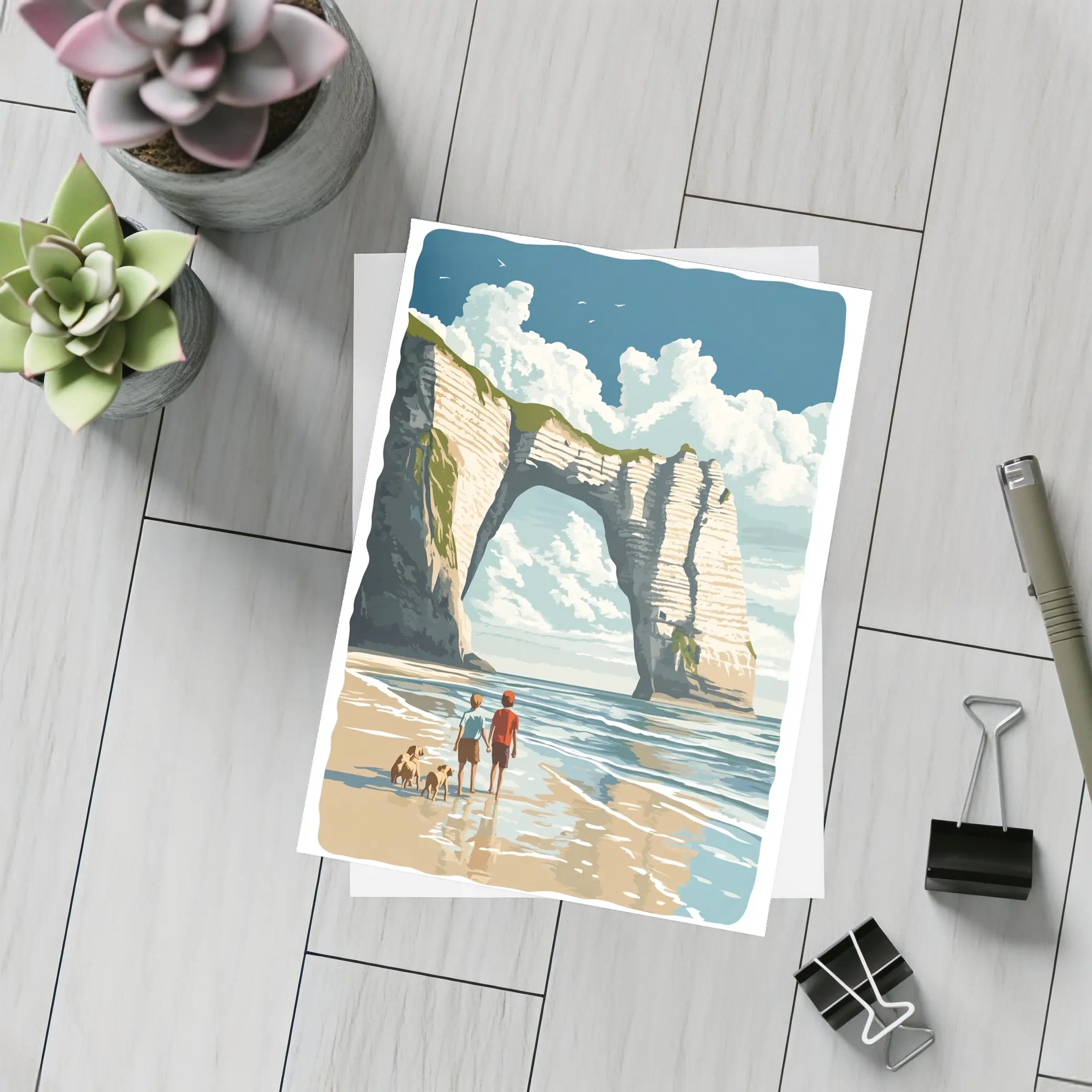 Etretat Cliffs Beach Walk Retro Travel Art – Postcards