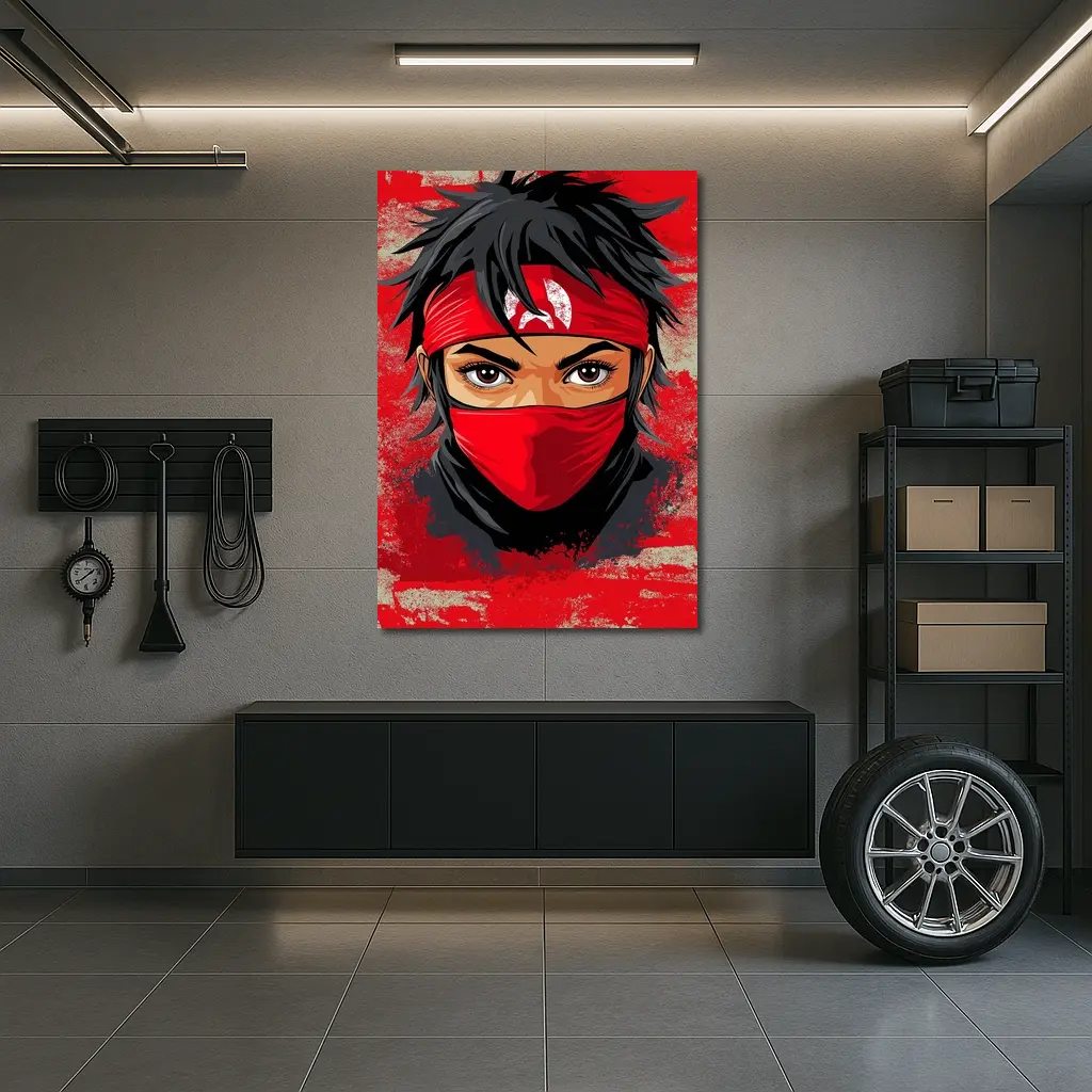 Red Ninja Warrior Anime Art Bold Background – Wall Art