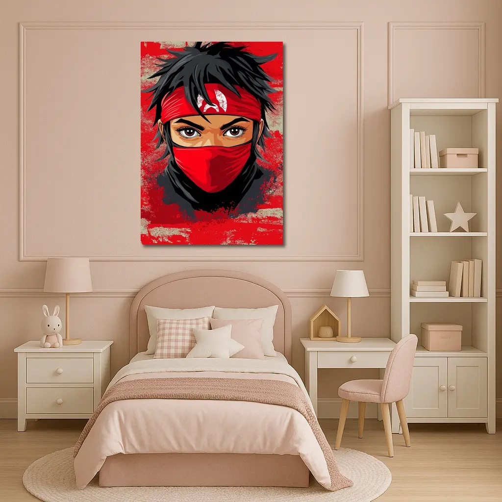 Red Ninja Warrior Anime Art Bold Background – Wall Art