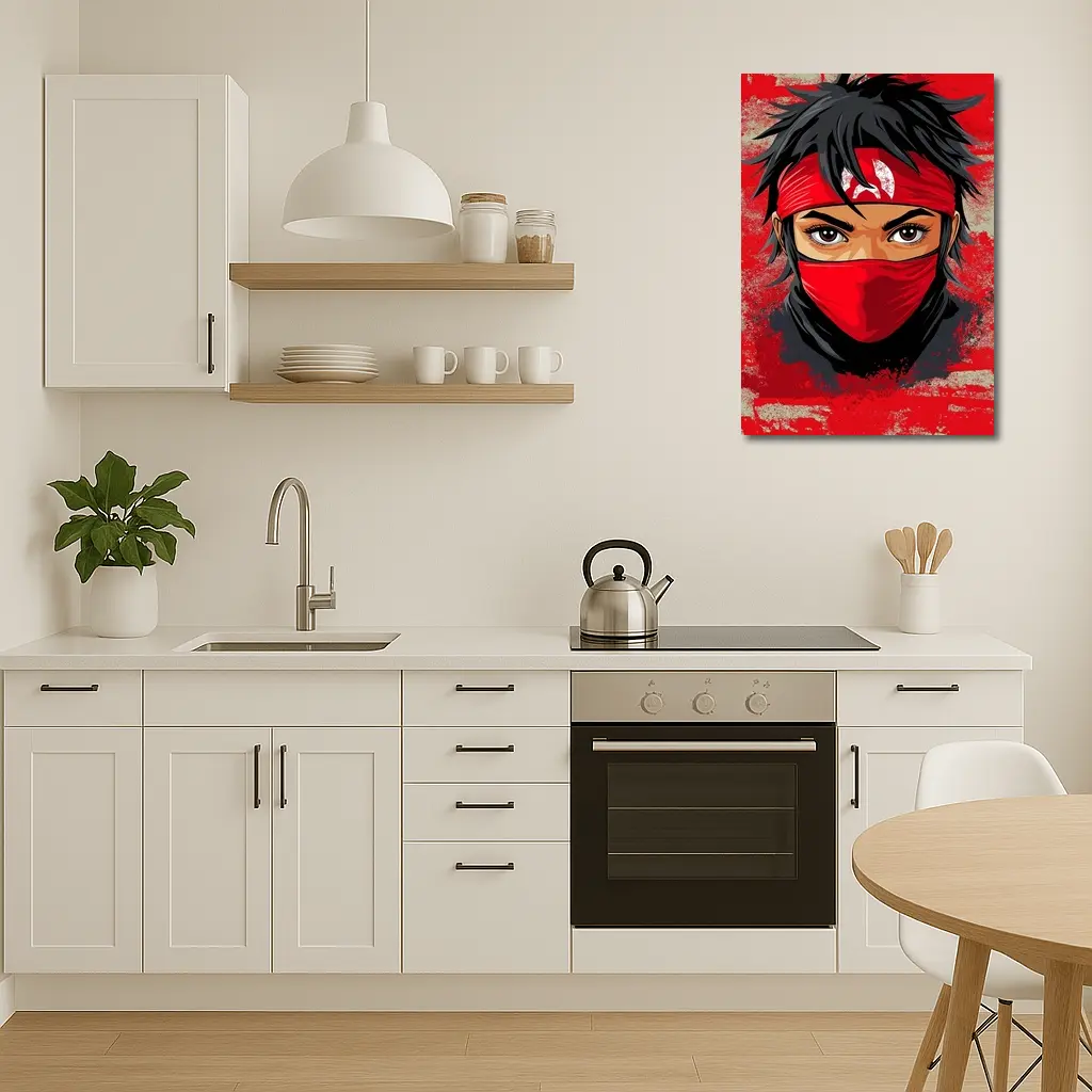 Red Ninja Warrior Anime Art Bold Background – Wall Art