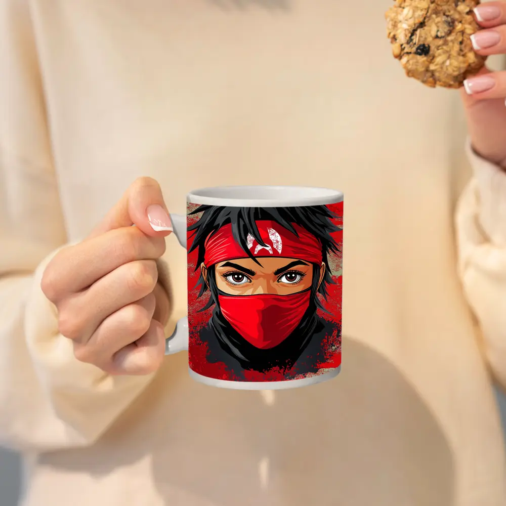 Red Ninja Warrior Anime Art Bold Background – Mugs