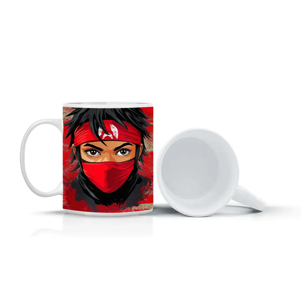 Red Ninja Warrior Anime Art Bold Background – Mugs