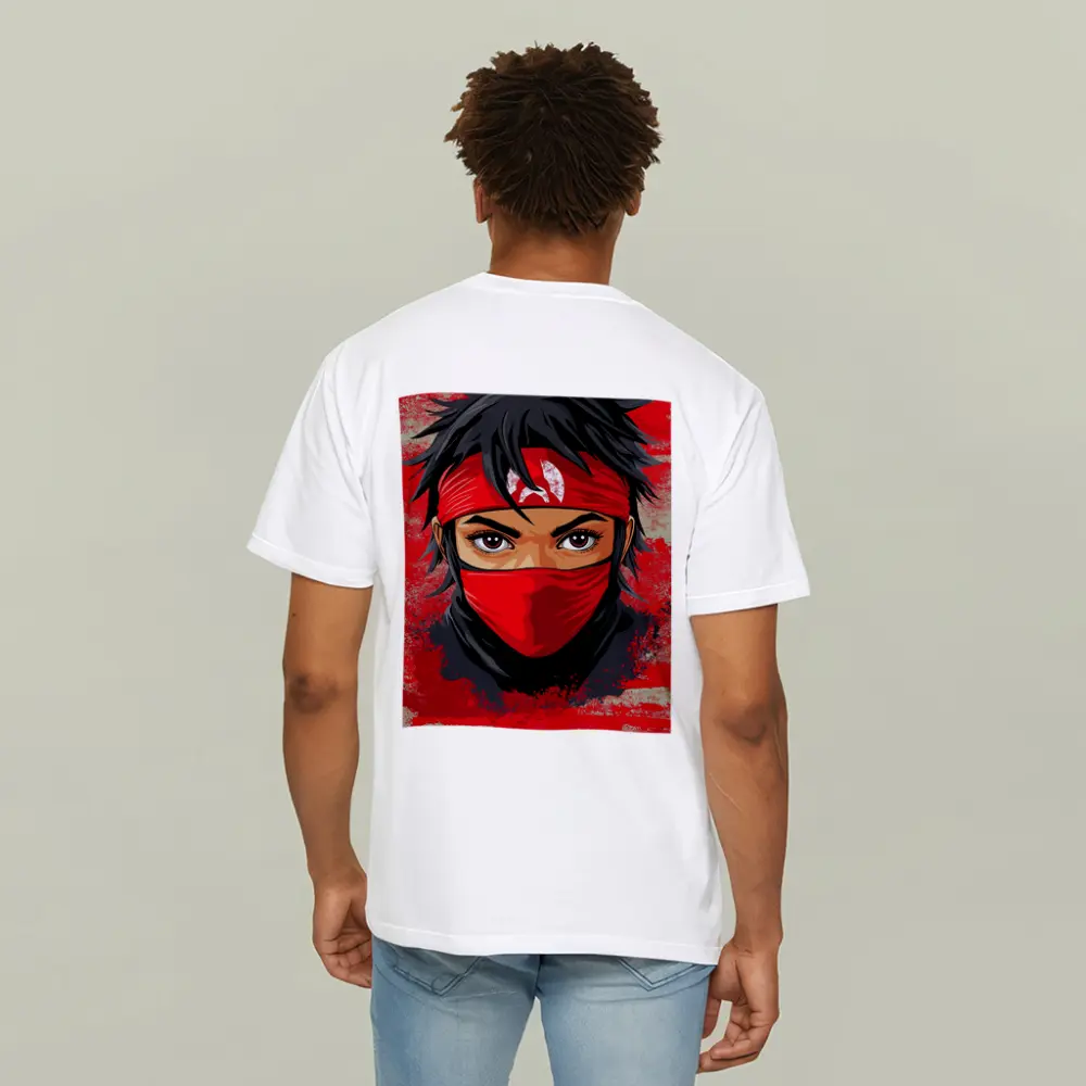 Red Ninja Warrior Anime Art Bold Background – T-Shirts