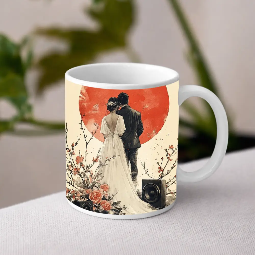 Wedding Couple Cherry Blossoms Red Circle Art – Mugs