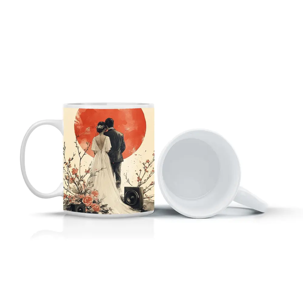 Wedding Couple Cherry Blossoms Red Circle Art – Mugs