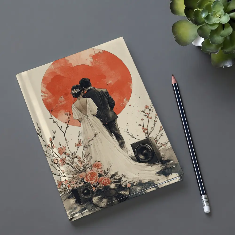 Wedding Couple Cherry Blossoms Red Circle Art – Notebooks