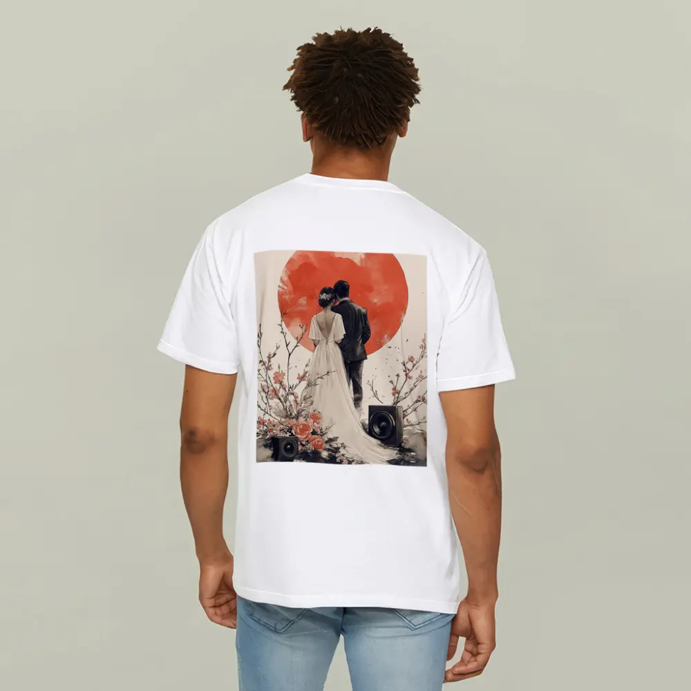 Wedding Couple Cherry Blossoms Red Circle Art – T-Shirts