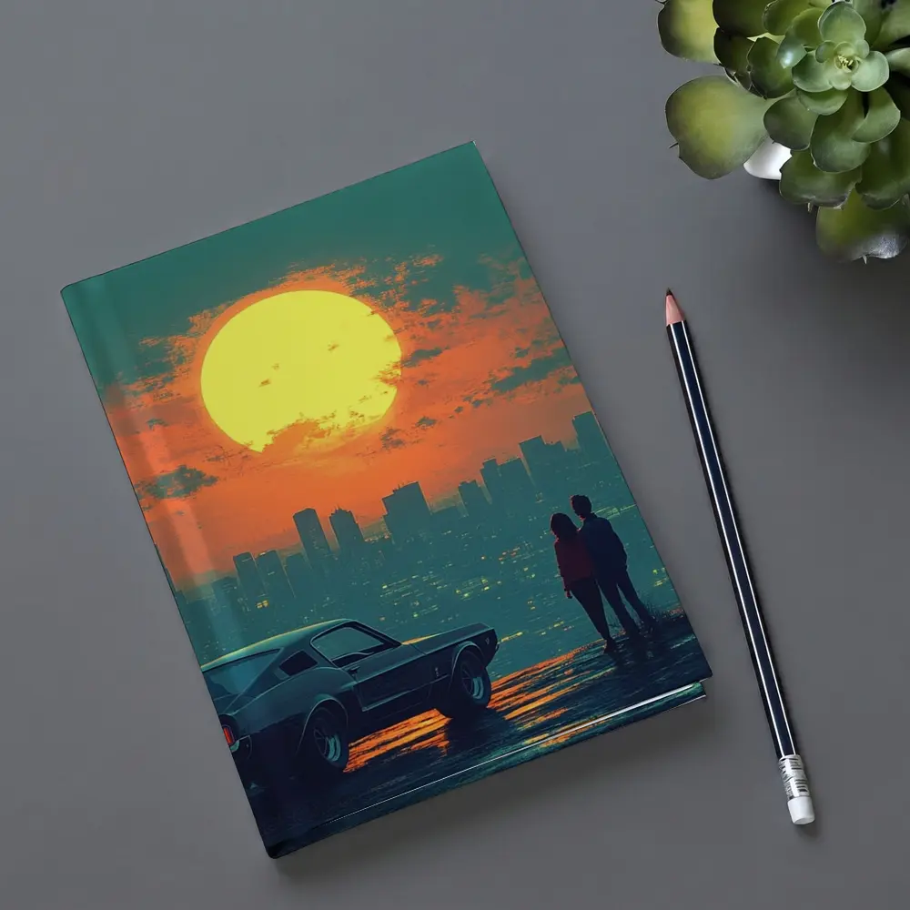Ford Mustang Couple City Sunset Retro Art – Notebooks