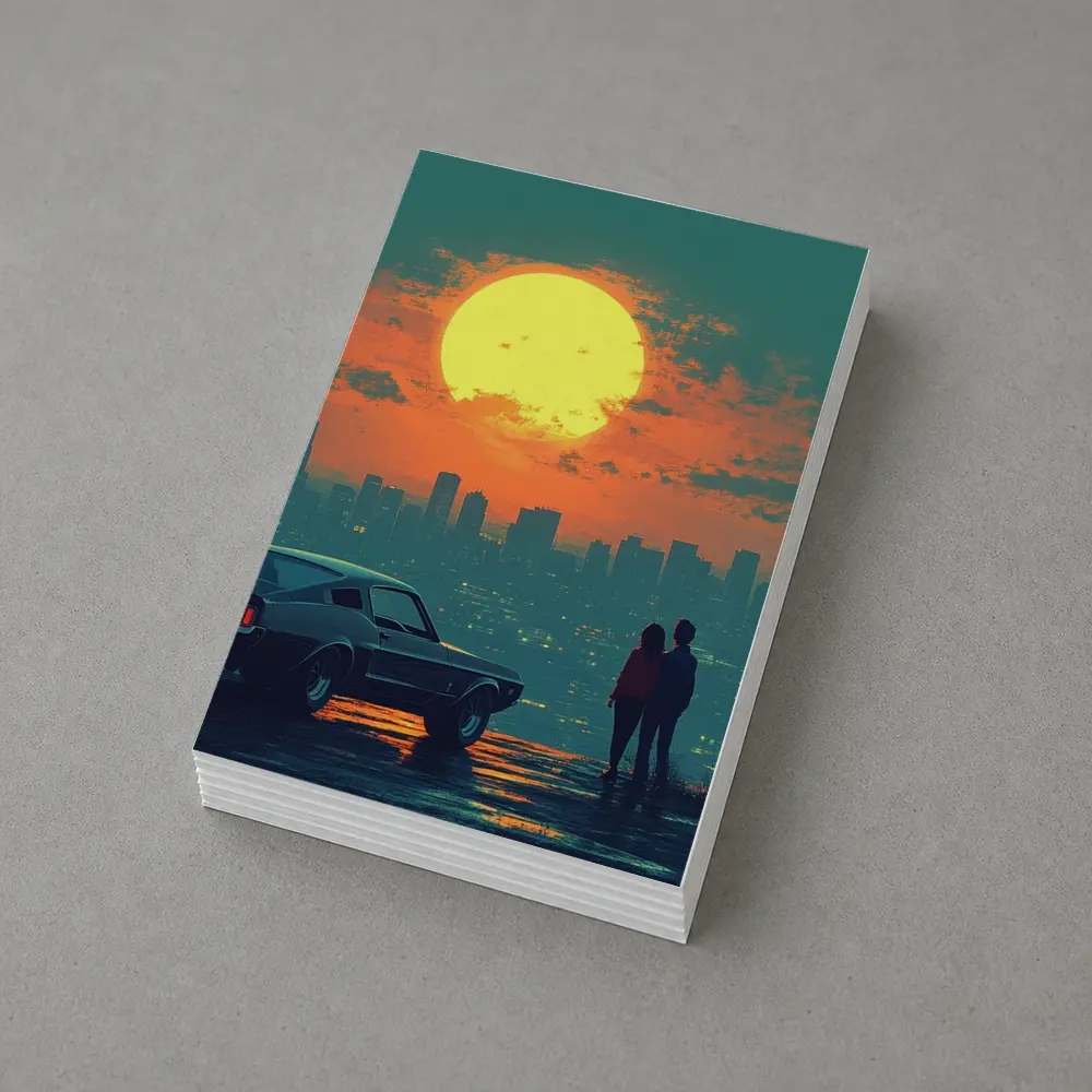 Ford Mustang Couple City Sunset Retro Art – Postcards