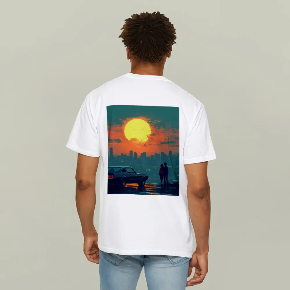 Ford Mustang Couple City Sunset Retro Art – T-Shirts
