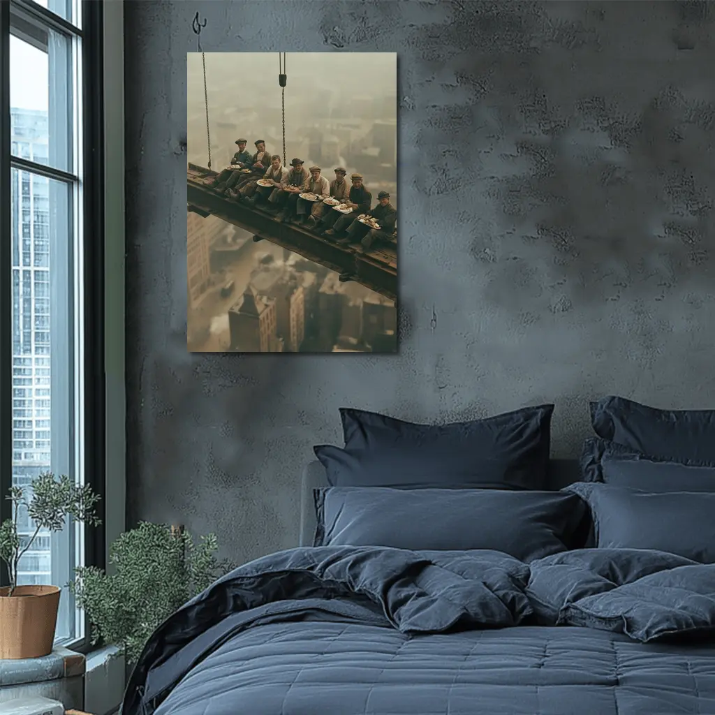 Workers Eating Lunch On Steel Beam Cityscape – Wall Art