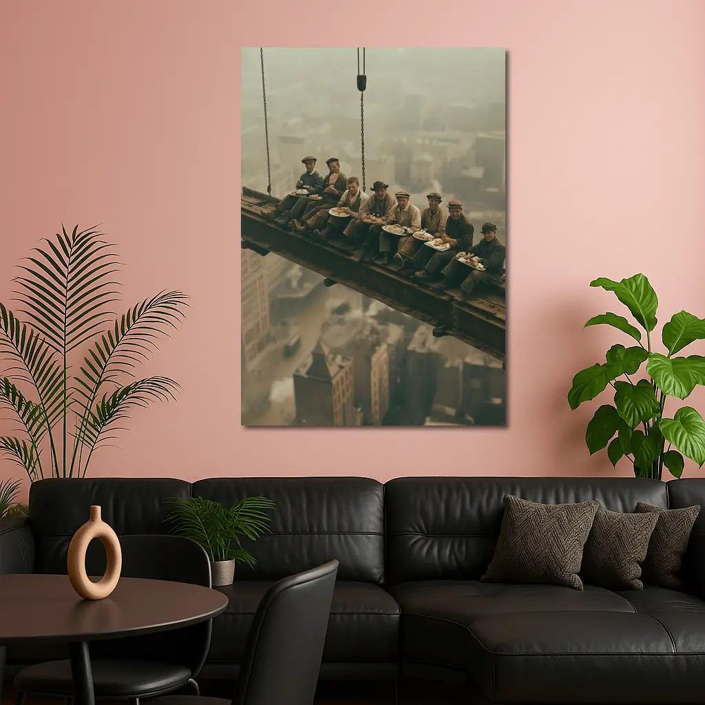 Workers Eating Lunch On Steel Beam Cityscape – Wall Art