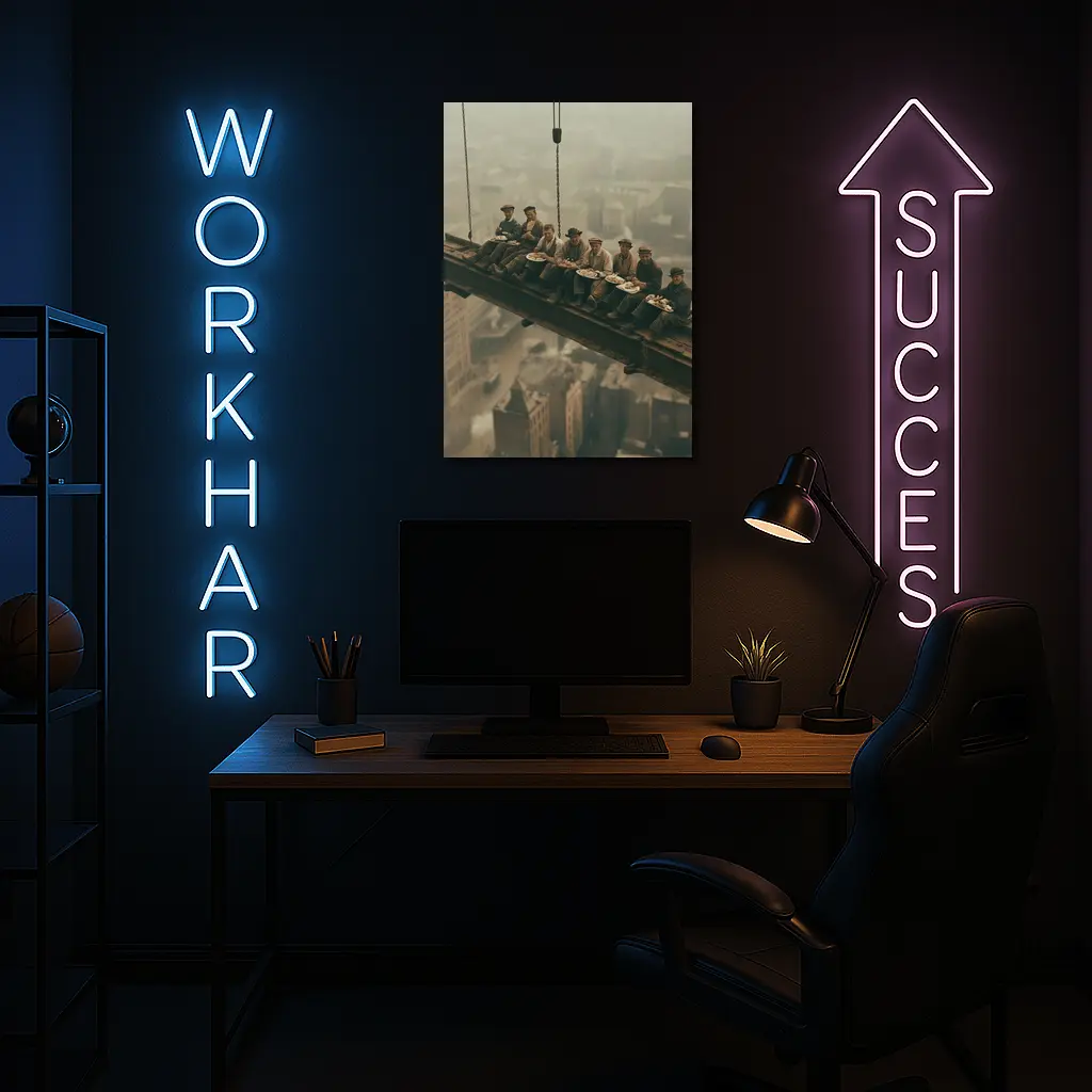 Workers Eating Lunch On Steel Beam Cityscape – Wall Art