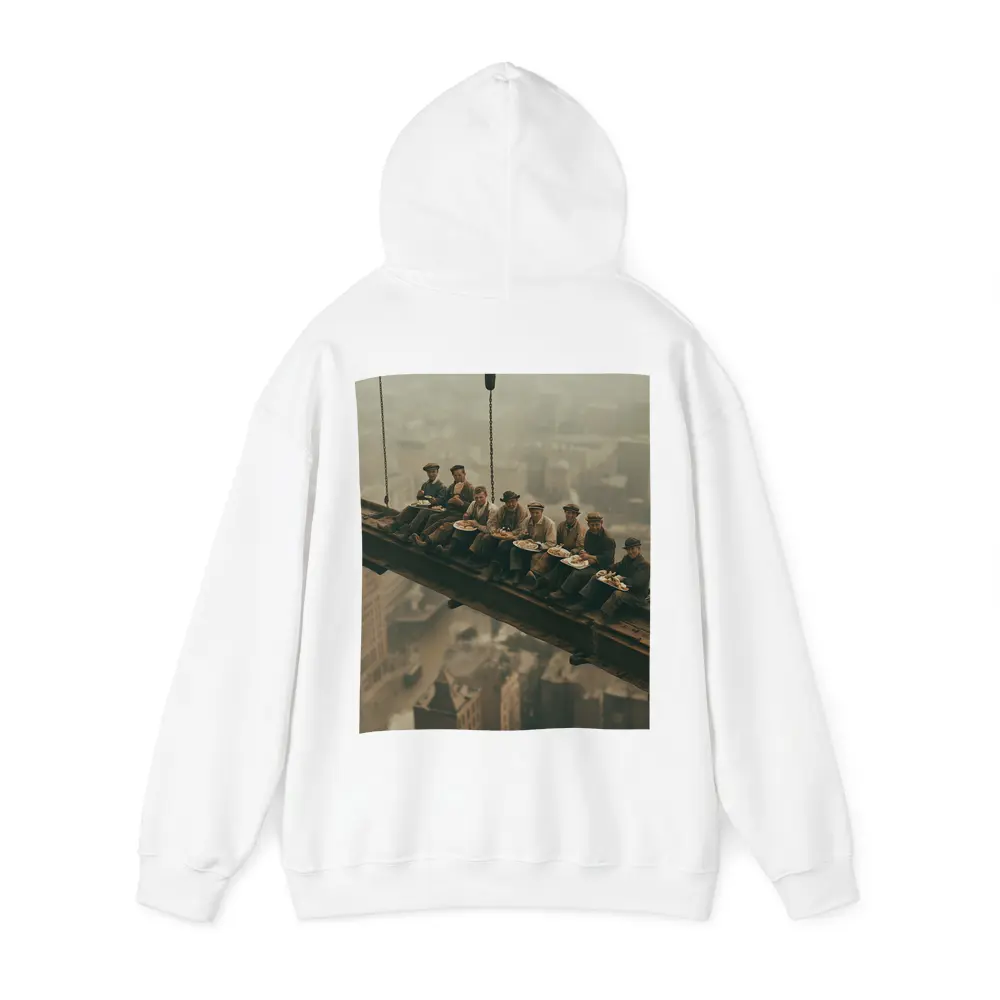 Workers Eating Lunch On Steel Beam Cityscape – Hoodies