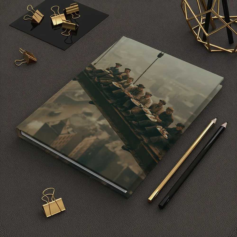 Workers Eating Lunch On Steel Beam Cityscape – Notebooks
