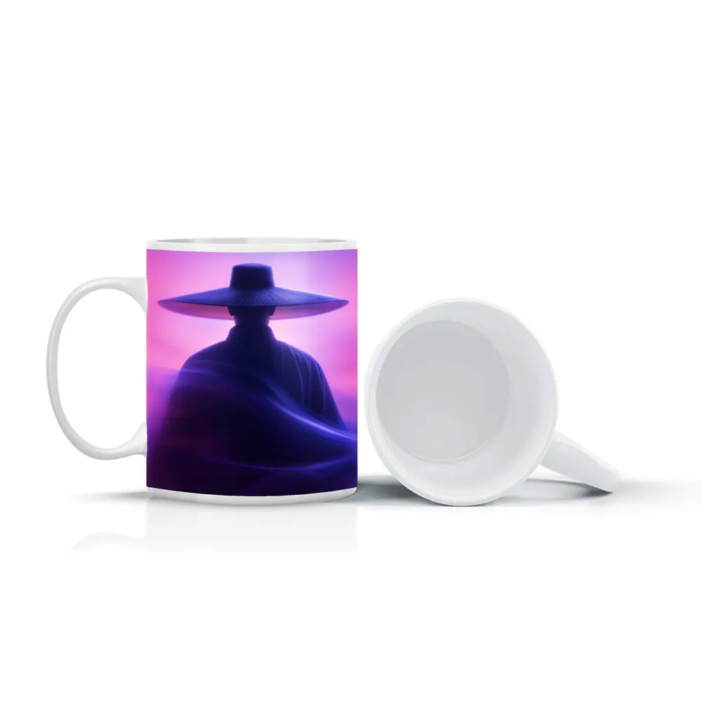 Samurai Figure Purple Neon Mist Background – Mugs