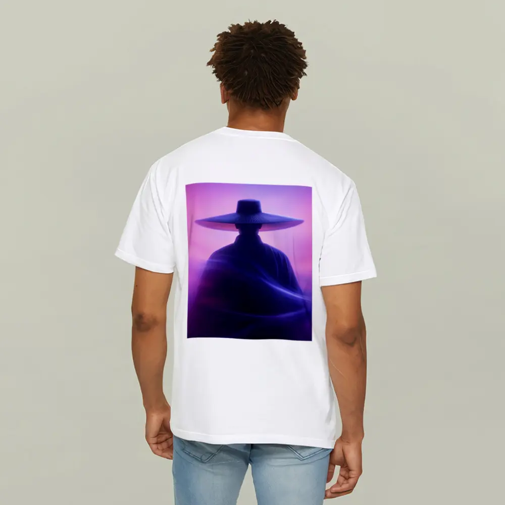 Samurai Figure Purple Neon Mist Background – T-Shirts