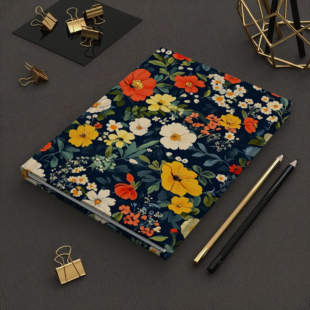 Bold Floral Pattern on Dark Navy Background – Notebooks