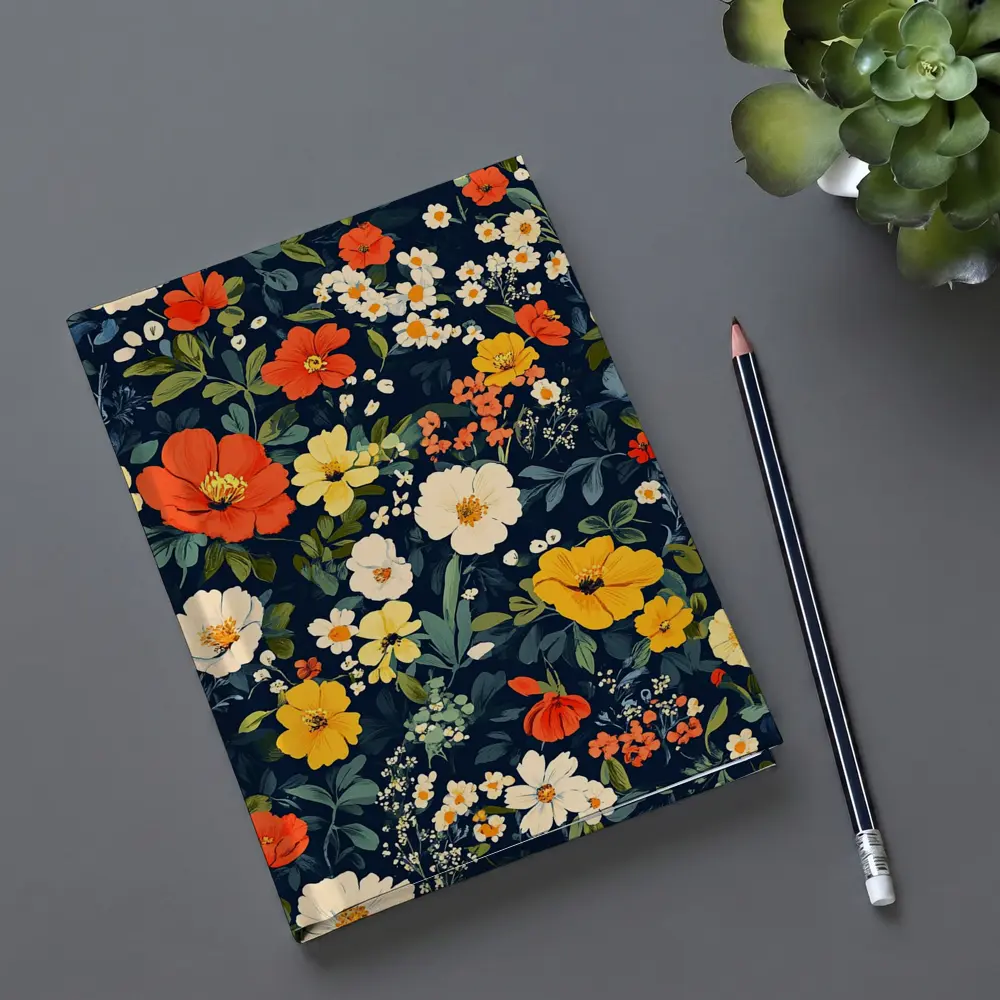Bold Floral Pattern on Dark Navy Background – Notebooks