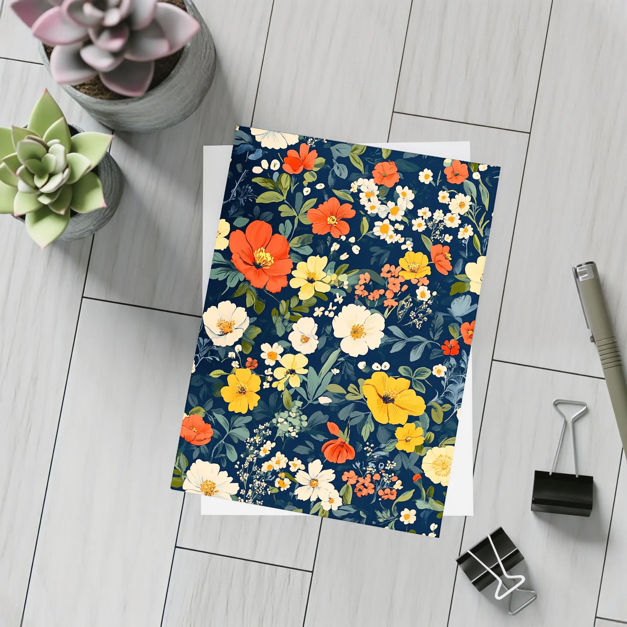 Bold Floral Pattern on Dark Navy Background – Postcards