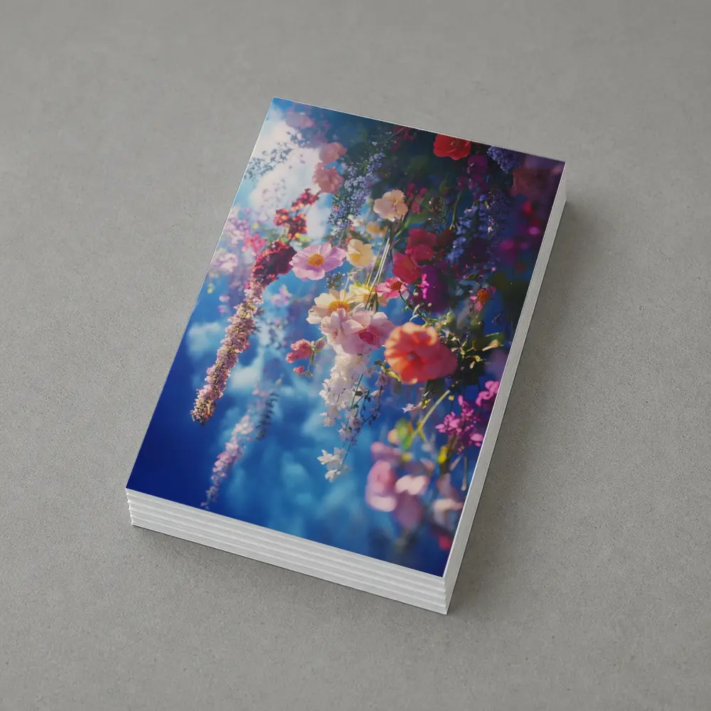 Hanging Mixed Flowers Blue Sky Background – Postcards