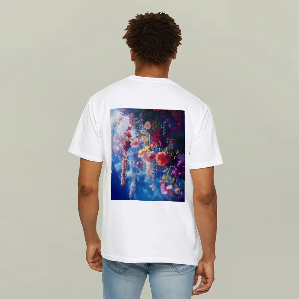 Hanging Mixed Flowers Blue Sky Background – T-Shirts