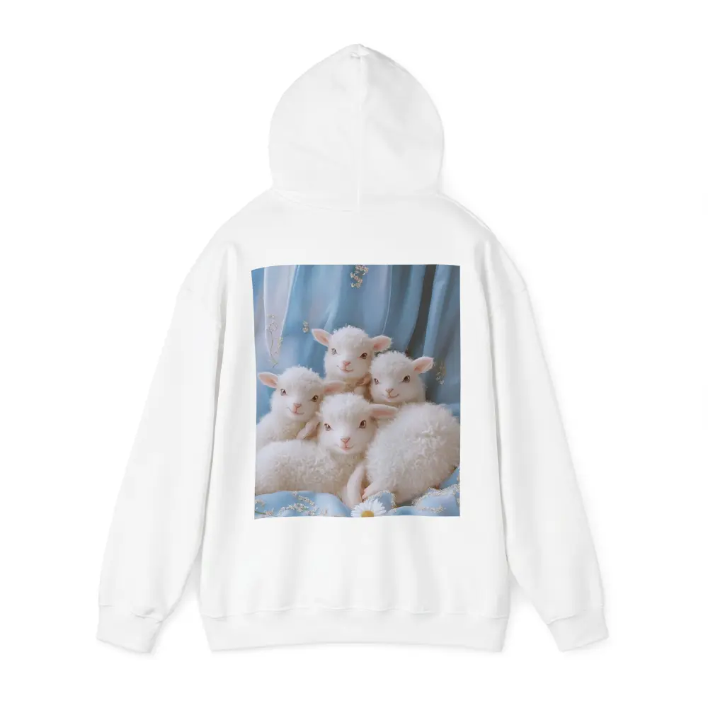 Fluffy White Lambs Blue Floral Background – Hoodies