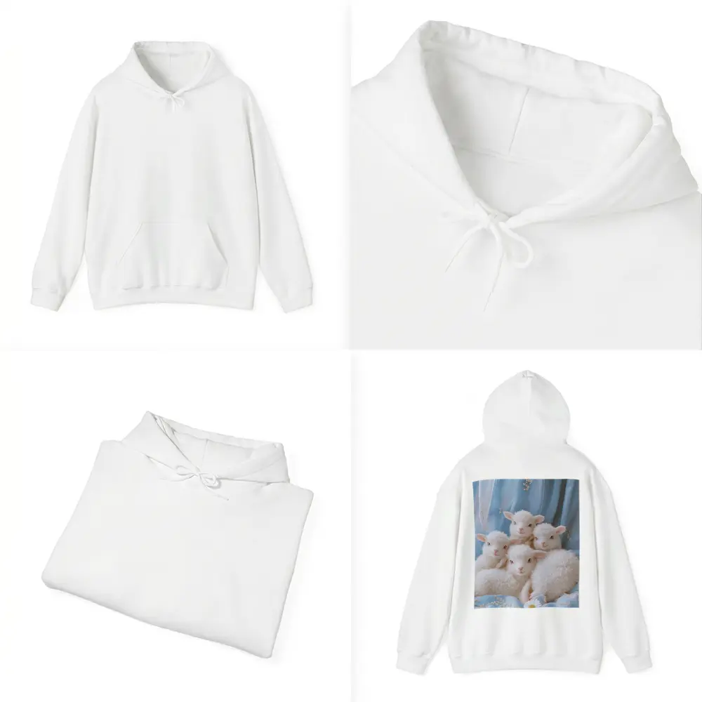 Fluffy White Lambs Blue Floral Background – Hoodies
