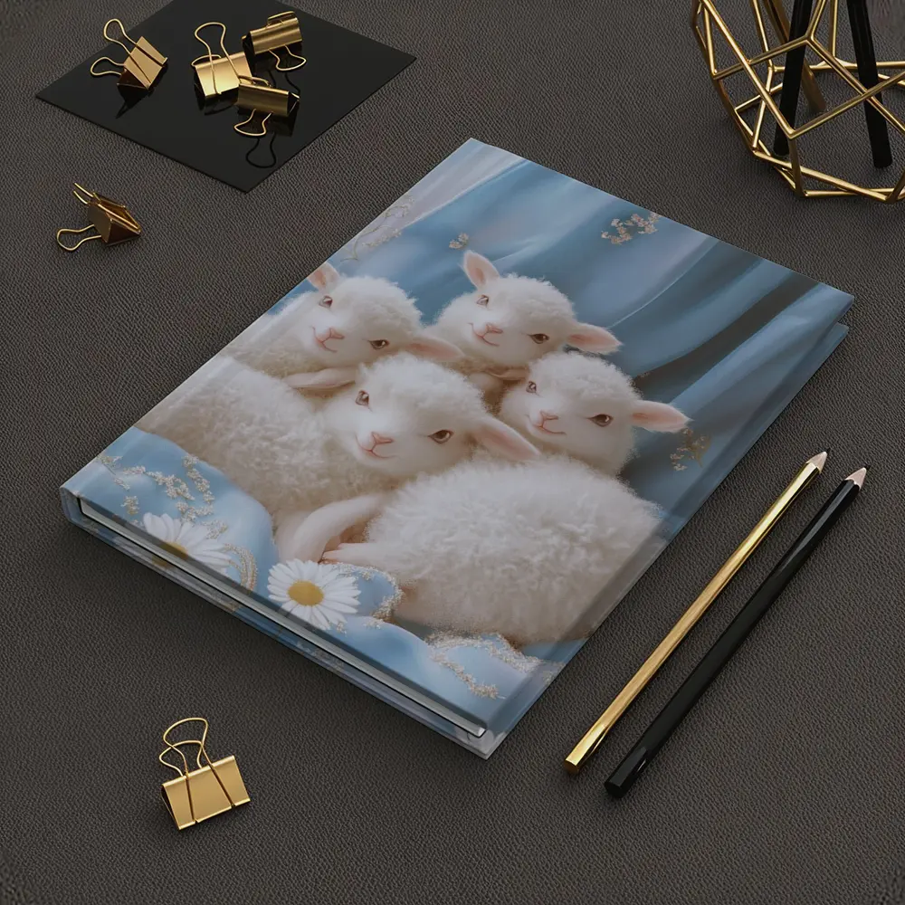 Fluffy White Lambs Blue Floral Background – Notebooks