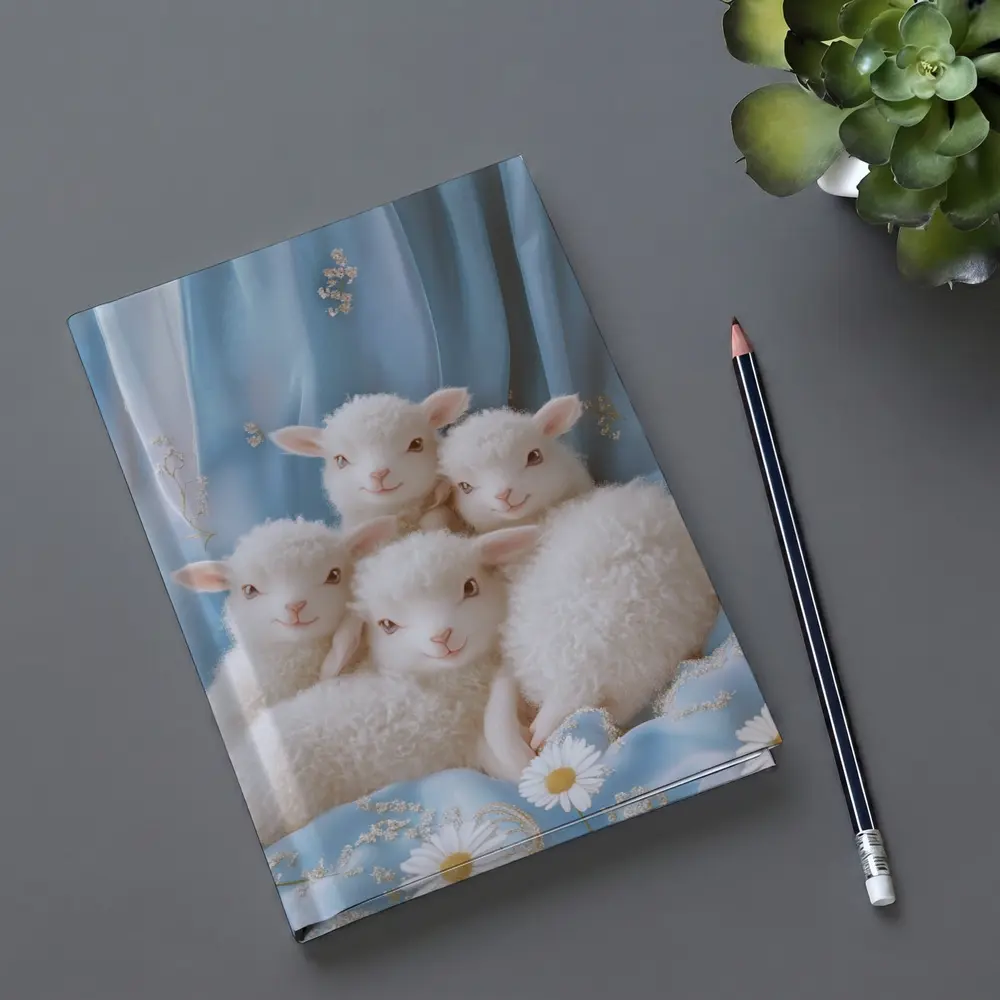 Fluffy White Lambs Blue Floral Background – Notebooks
