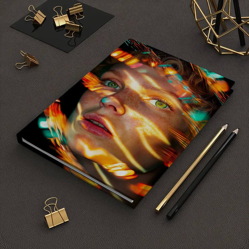 Woman Face Neon Light Trails Portrait – Notebooks